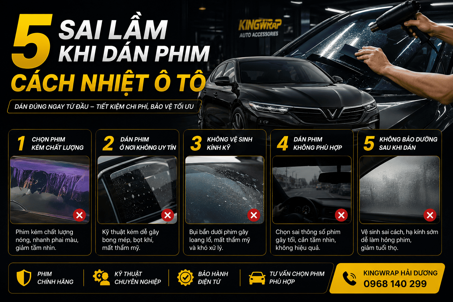 5 SAI LẦM KHI DÁN PHIM CÁCH NHIỆT Ô TÔ